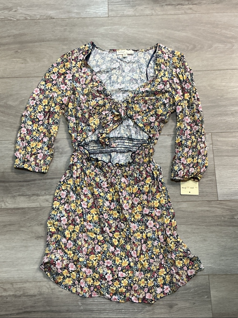 BeBop Floral Tie-Front Dress in Yellow, Pink, Navy